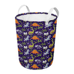 Cute Dino Halloween Pattern Print Round Laundry Basket