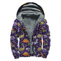 Cute Dino Halloween Pattern Print Sherpa Lined Zip Up Hoodie