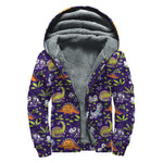 Cute Dino Halloween Pattern Print Sherpa Lined Zip Up Hoodie