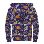Cute Dino Halloween Pattern Print Sherpa Lined Zip Up Hoodie