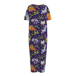 Cute Dino Halloween Pattern Print Short Sleeve Long Nightdress