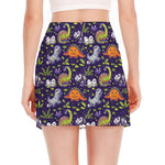 Cute Dino Halloween Pattern Print Side Slit Mini Skirt