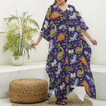 Cute Dino Halloween Pattern Print Silk V-Neck Kaftan Dress