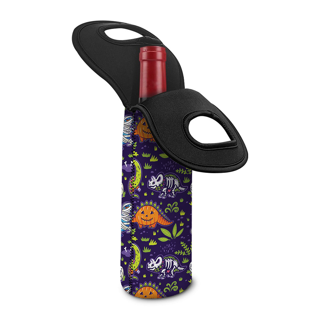 Cute Dino Halloween Pattern Print Single Neoprene Wine Tote