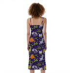 Cute Dino Halloween Pattern Print Slim Fit Midi Cami Dress