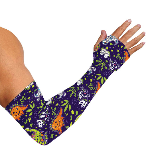 Cute Dino Halloween Pattern Print Sun Protection Arm Sleeves