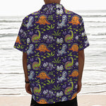 Cute Dino Halloween Pattern Print Textured Short Sleeve Shirt