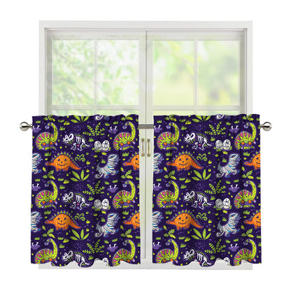Cute Dino Halloween Pattern Print Tier Curtains
