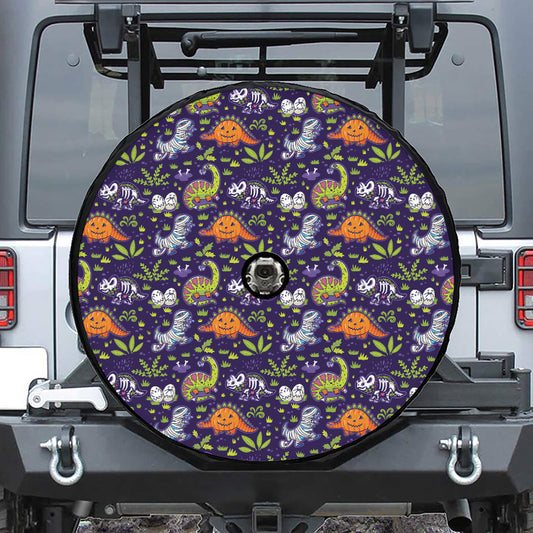 Cute Dino Halloween Pattern Print Tire Cover With Camera Hole