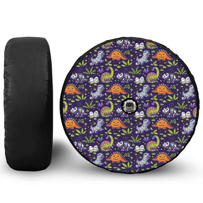 Cute Dino Halloween Pattern Print Tire Cover With Camera Hole