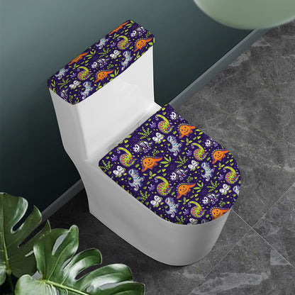 Cute Dino Halloween Pattern Print Toilet Lid And Tank Cover Set
