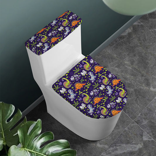 Cute Dino Halloween Pattern Print Toilet Lid And Tank Cover Set