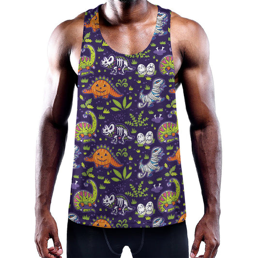 Cute Dino Halloween Pattern Print Training Tank Top