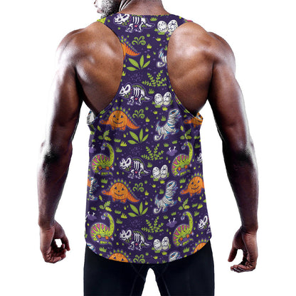 Cute Dino Halloween Pattern Print Training Tank Top
