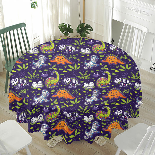 Cute Dino Halloween Pattern Print Waterproof Round Tablecloth