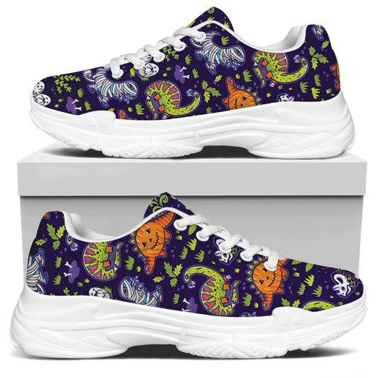 Cute Dino Halloween Pattern Print White Chunky Shoes