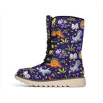 Cute Dino Halloween Pattern Print Winter Boots