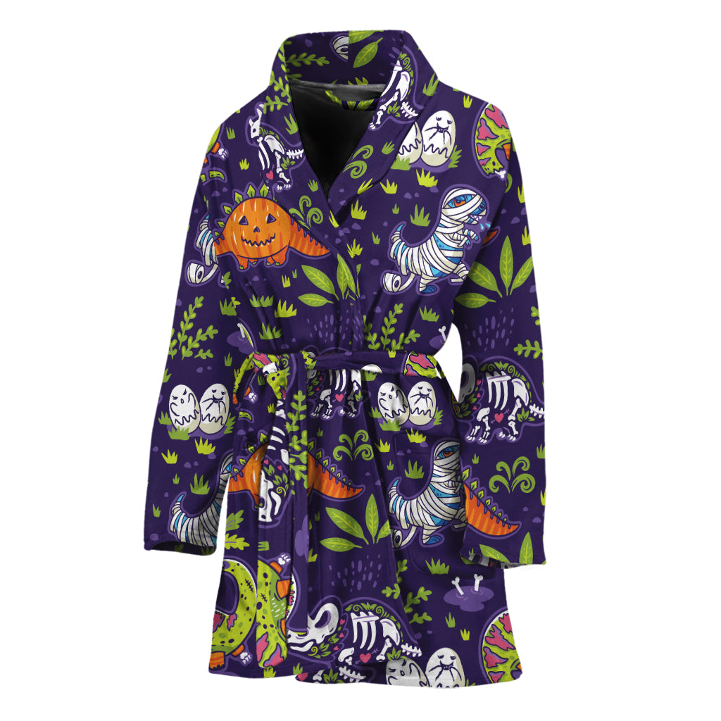Cute Dino Halloween Pattern Print Women's Bathrobe
