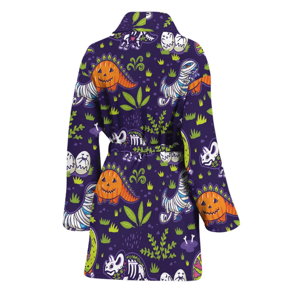 Cute Dino Halloween Pattern Print Women's Bathrobe