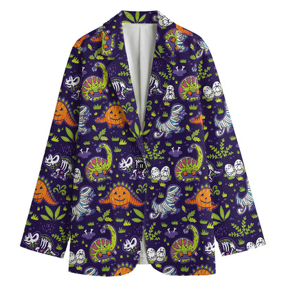Cute Dino Halloween Pattern Print Women's Blazer
