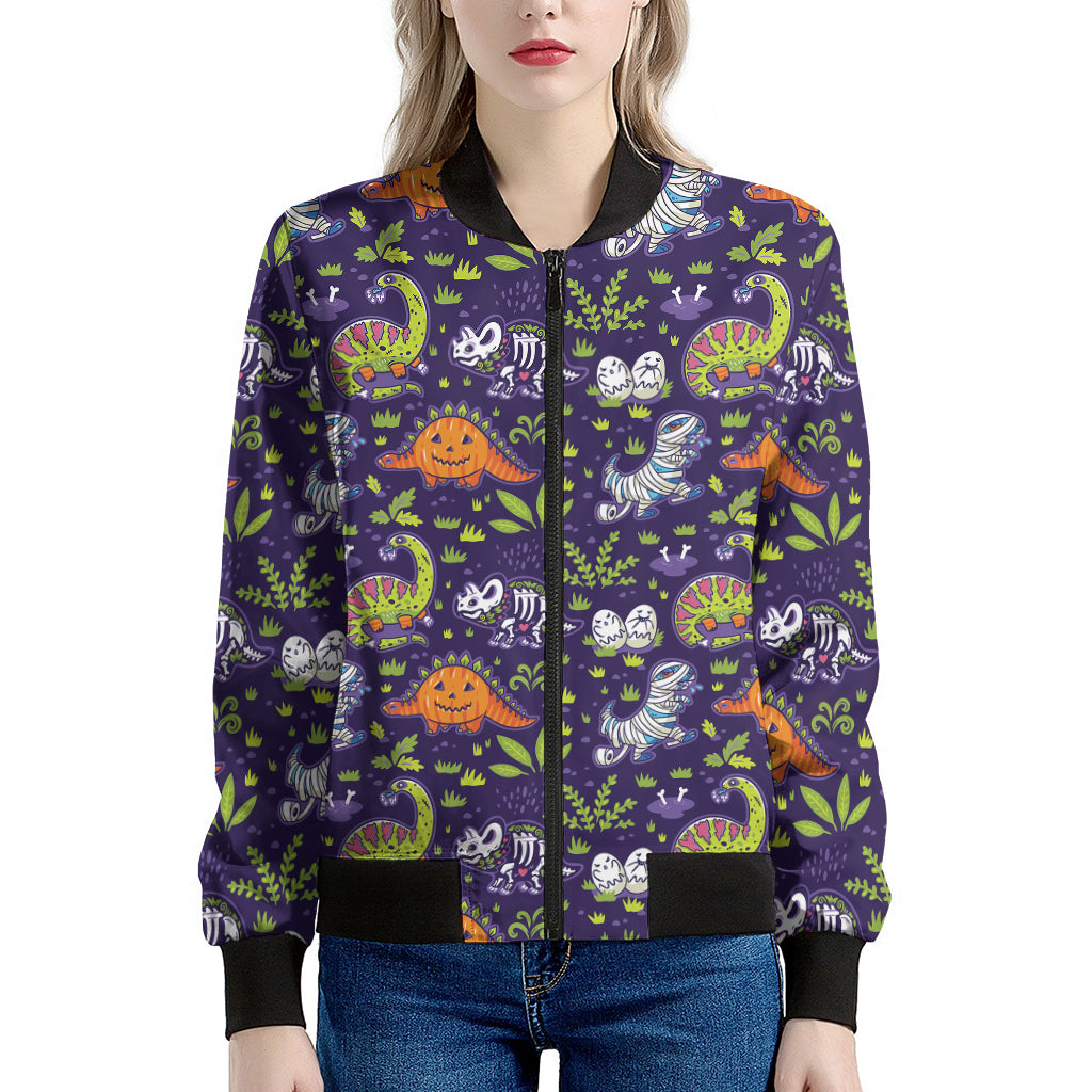 Cute Dino Halloween Pattern Print Women's Bomber Jacket