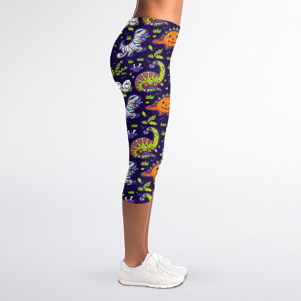 Cute Dino Halloween Pattern Print Women's Capri Leggings