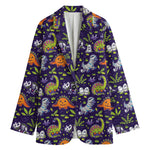 Cute Dino Halloween Pattern Print Women's Cotton Blazer