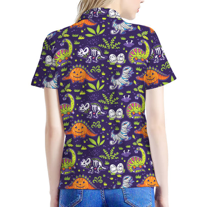 Cute Dino Halloween Pattern Print Women's Polo Shirt