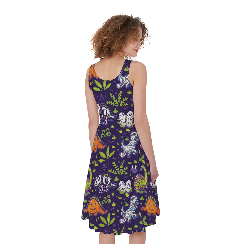 Cute Dino Halloween Pattern Print Women's Sleeveless Dress