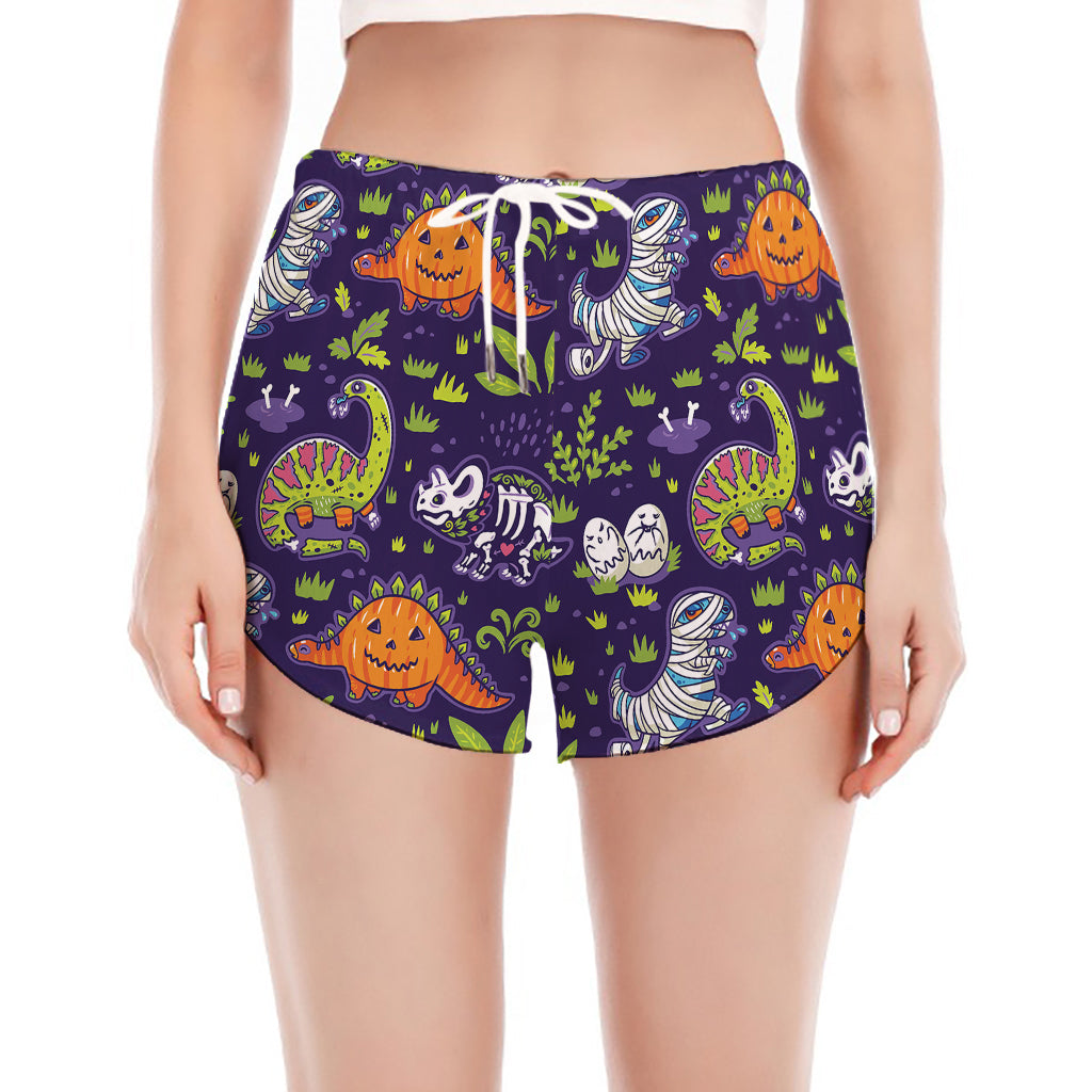 Cute Dino Halloween Pattern Print Women's Split Running Shorts