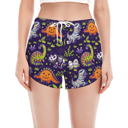Cute Dino Halloween Pattern Print Women's Split Running Shorts