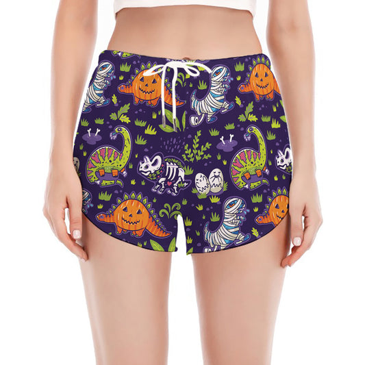 Cute Dino Halloween Pattern Print Women's Split Running Shorts