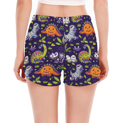 Cute Dino Halloween Pattern Print Women's Split Running Shorts