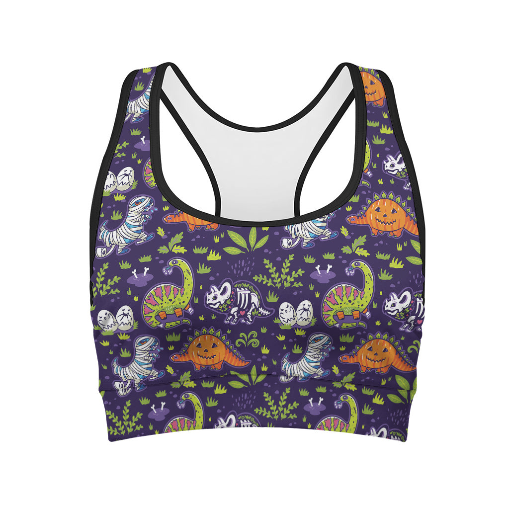 Cute Dino Halloween Pattern Print Women's Sports Bra
