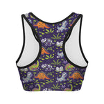 Cute Dino Halloween Pattern Print Women's Sports Bra
