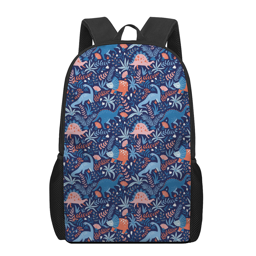 Cute Dino Leaves And Flowers Print 17 Inch Backpack
