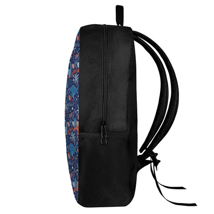 Cute Dino Leaves And Flowers Print 17 Inch Backpack