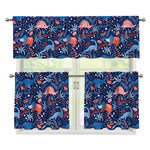 Cute Dino Leaves And Flowers Print 3 Piece Kitchen Curtains