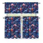 Cute Dino Leaves And Flowers Print 3 Piece Kitchen Curtains