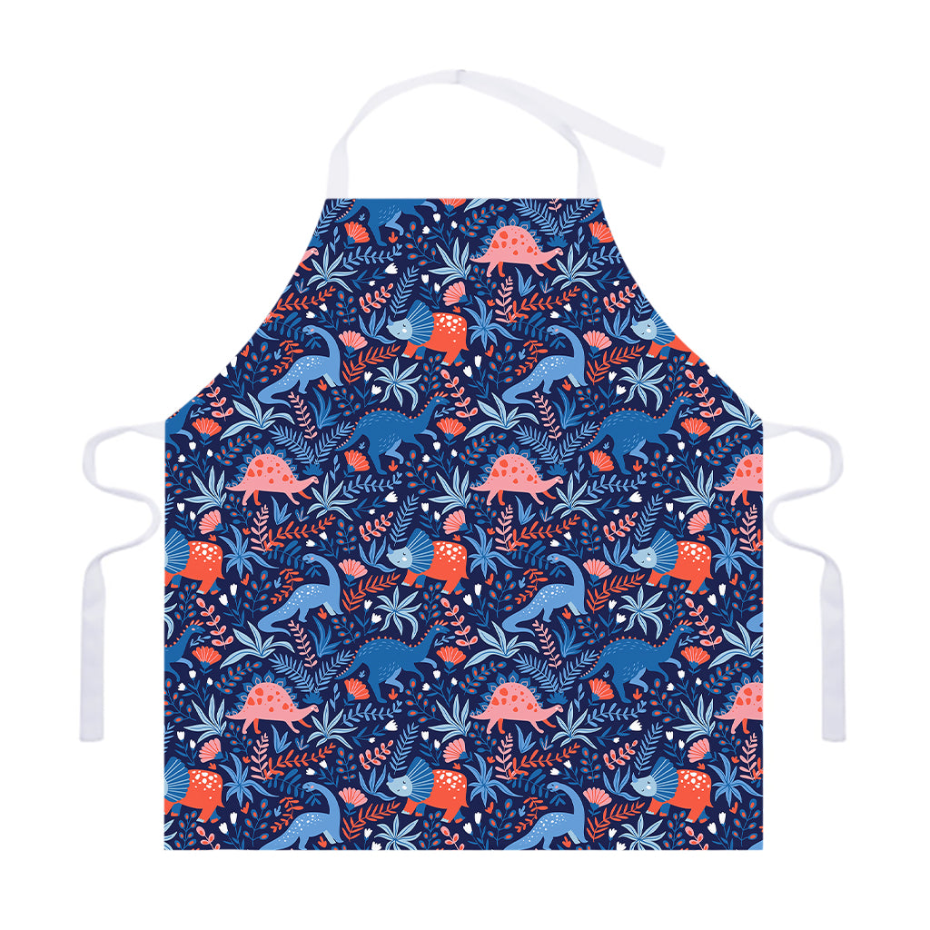 Cute Dino Leaves And Flowers Print Adjustable Apron
