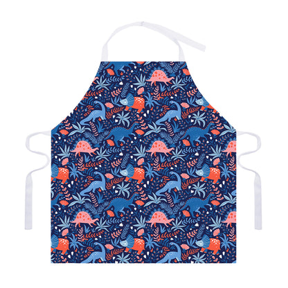 Cute Dino Leaves And Flowers Print Adjustable Apron