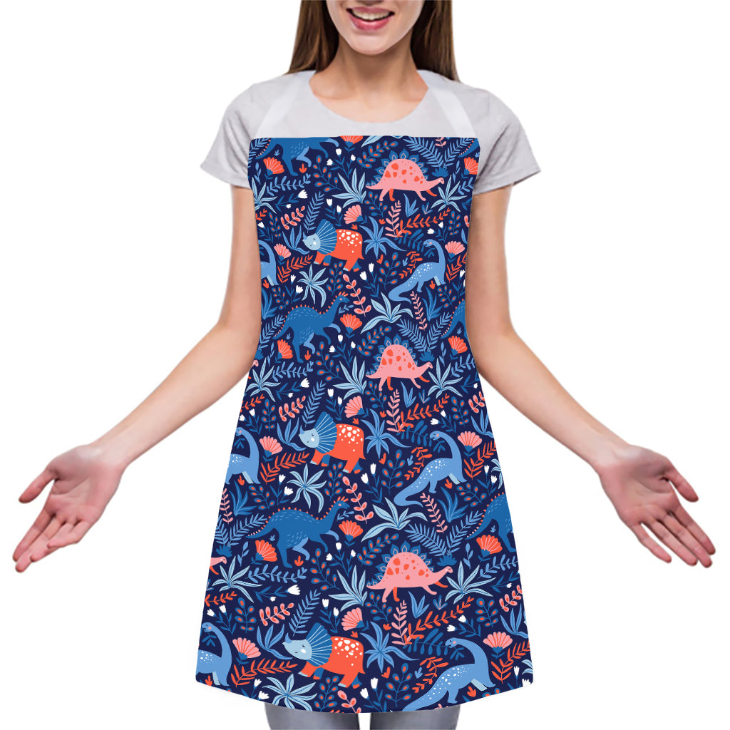 Cute Dino Leaves And Flowers Print Adjustable Apron