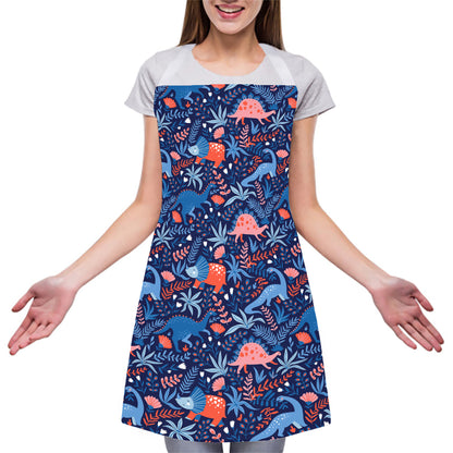 Cute Dino Leaves And Flowers Print Adjustable Apron