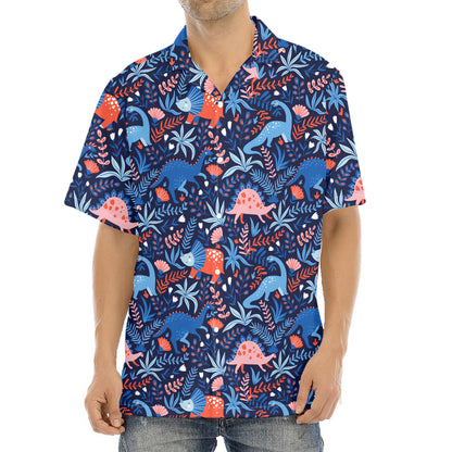 Cute Dino Leaves And Flowers Print Aloha Shirt