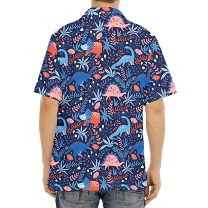 Cute Dino Leaves And Flowers Print Aloha Shirt