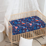 Cute Dino Leaves And Flowers Print Baby Crib Sheet