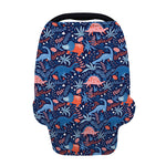 Cute Dino Leaves And Flowers Print Baby Seat Cover