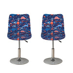 Cute Dino Leaves And Flowers Print Bar Stool Covers