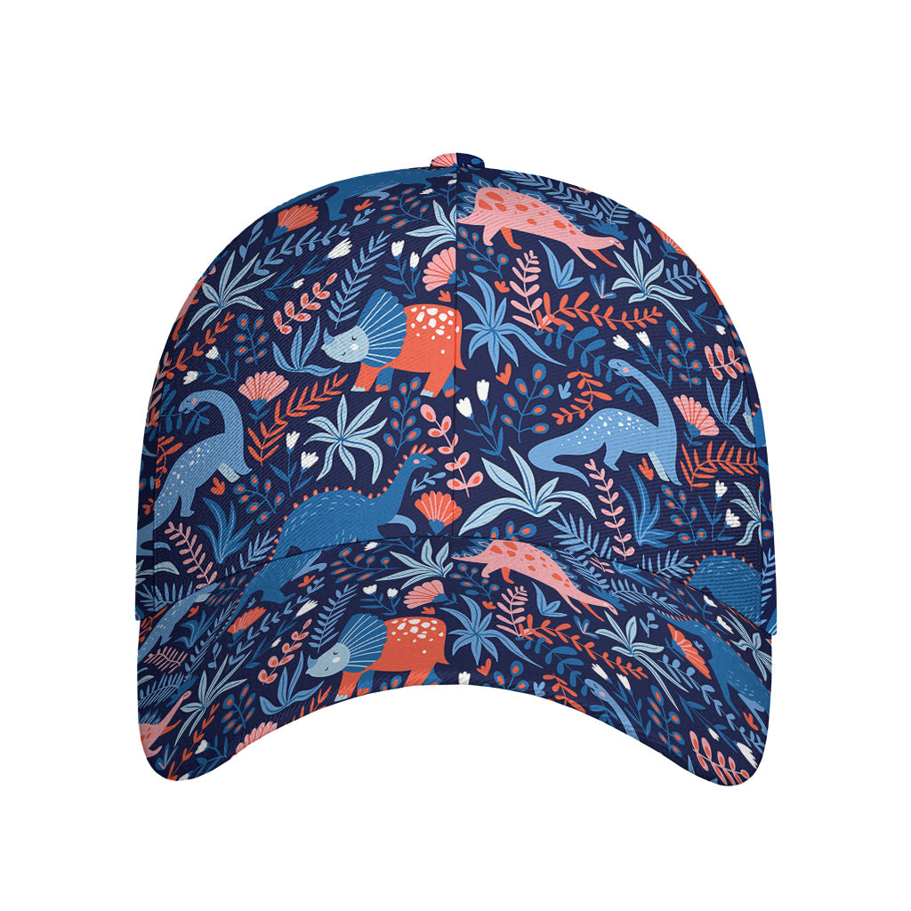 Cute Dino Leaves And Flowers Print Baseball Cap