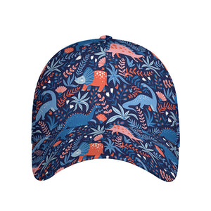 Cute Dino Leaves And Flowers Print Baseball Cap